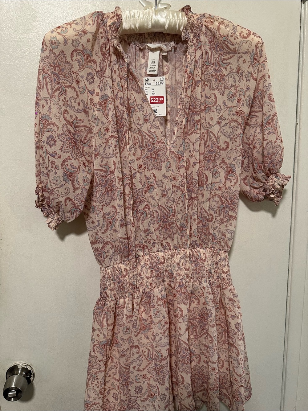 H&M Pink Paisley Smocked Waist Mini Dress